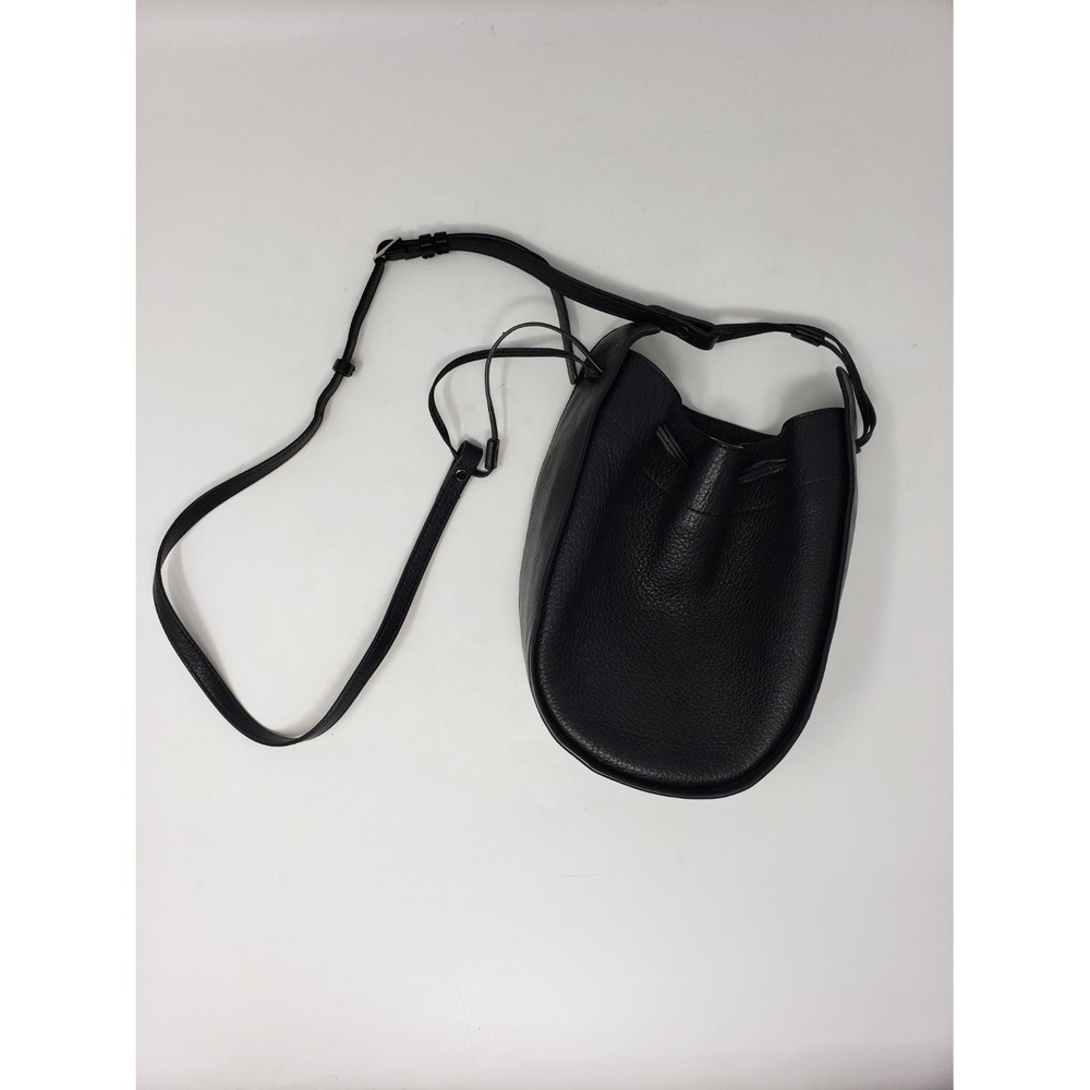 The Row Black Leather Bucket Shoulder Bag With Drawstrings
